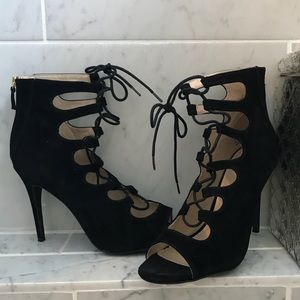 New Black Lace Up Peep Toe Sandal